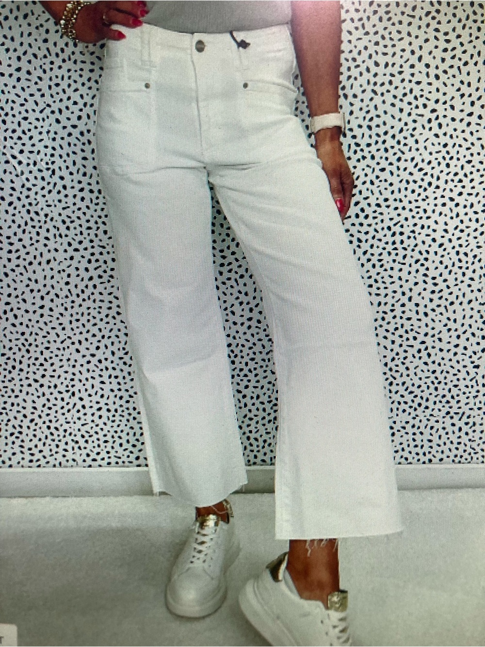NEW Mica Selayne High Rise Wide Leg Stretchy White Denim Pants Size 30